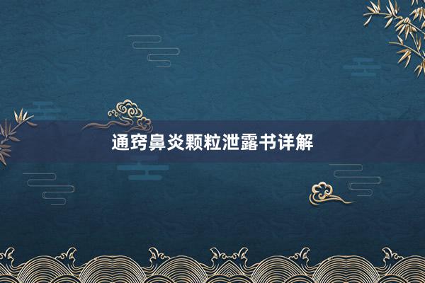 通窍鼻炎颗粒泄露书详解